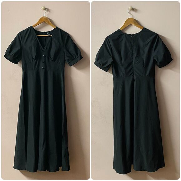 SHEIN NWOT Black Buttoned V-Neck Short Sleeve Maxi Dress Size S - Picture 1 of 14